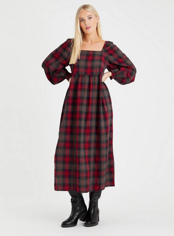 Buy Red Check Puff Sleeve Midi Dress 8 | Dresses | Argos